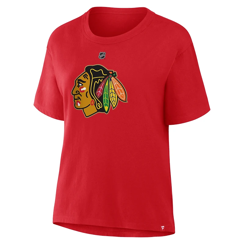 T-shirt rouge authentique avec nom et numéro de pile pour femme Fanatics Connor Bedard des Blackhawks Chicago Centennial
