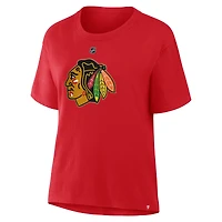 T-shirt rouge authentique avec nom et numéro de pile pour femme Fanatics Connor Bedard des Blackhawks Chicago Centennial