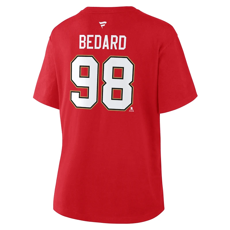 T-shirt rouge authentique avec nom et numéro de pile pour femme Fanatics Connor Bedard des Blackhawks Chicago Centennial