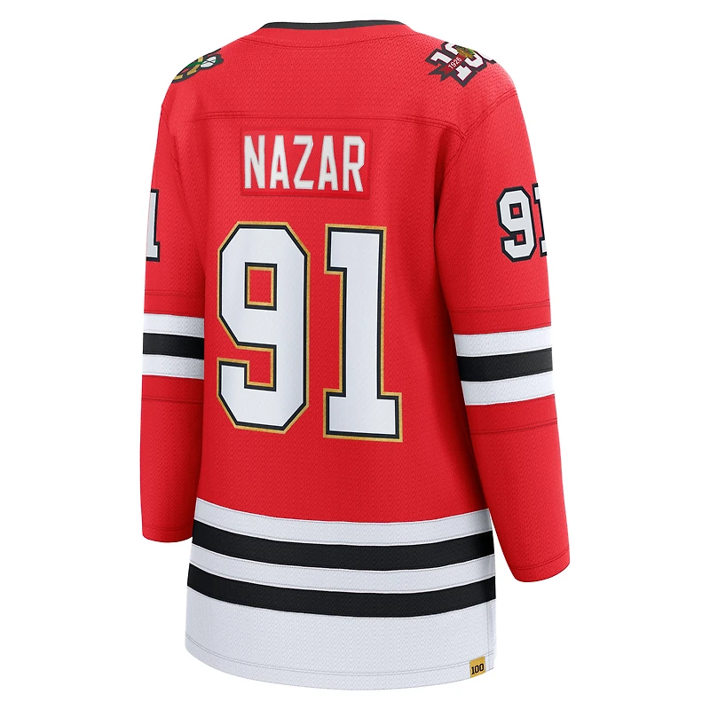 Maillot de joueur échappé du centenaire des Blackhawks Chicago Frank Nazar, fanatiques pour femmes