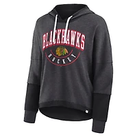 Women's Fanatics Heather Charcoal Chicago Blackhawks Lux Lounge Helmet Arch Pullover Hoodie