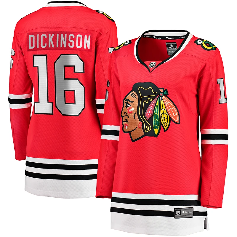 Maillot de joueur échappé à domicile Fanatics Jason Dickinson des Blackhawks Chicago, rouge pour femmes