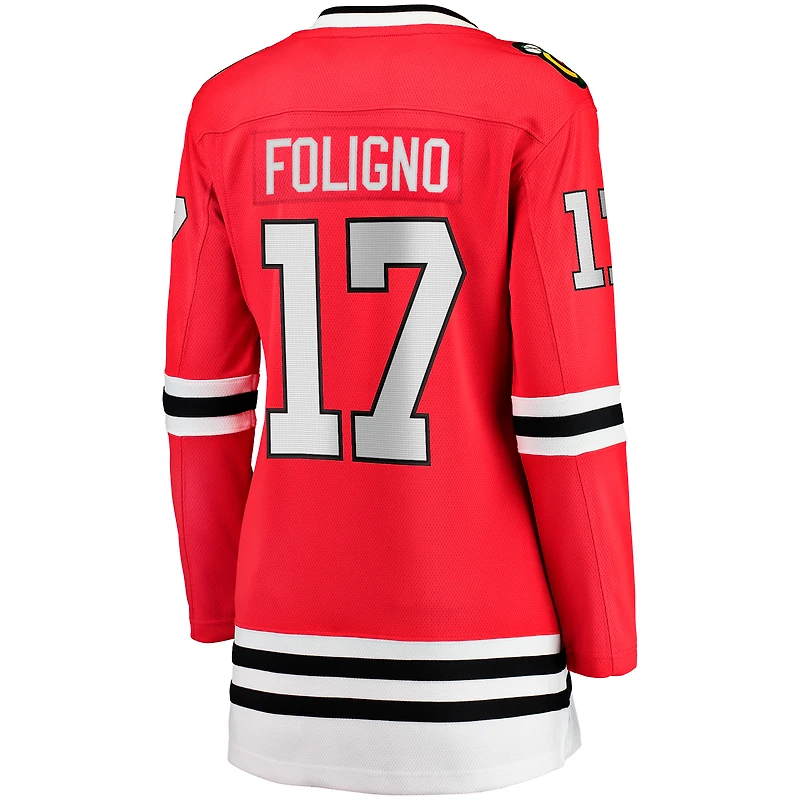 Maillot de joueur échappé à domicile des Blackhawks Chicago Fanatics Nick Foligno pour femmes, rouge