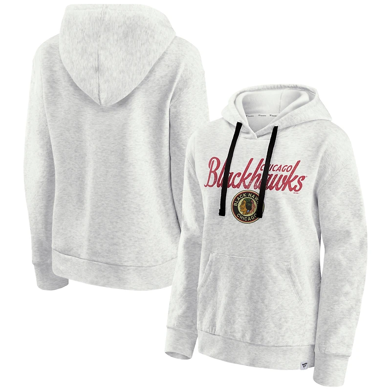 Women's Fanatics  Oatmeal Chicago Blackhawks True Classics Quilted Pullover Hoodie