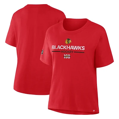 T-shirt rouge Fanatics pour femme, célébration du centenaire des Blackhawks de Chicago