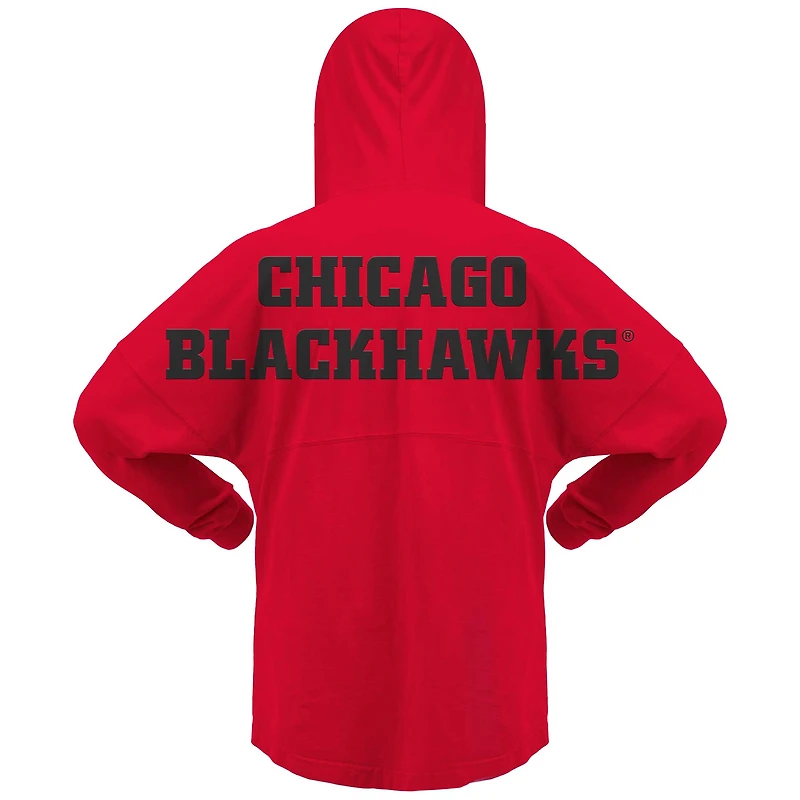 Women's Fanatics Red Chicago Blackhawks Jersey Lace-Up V-Neck Long Sleeve Hoodie T-Shirt