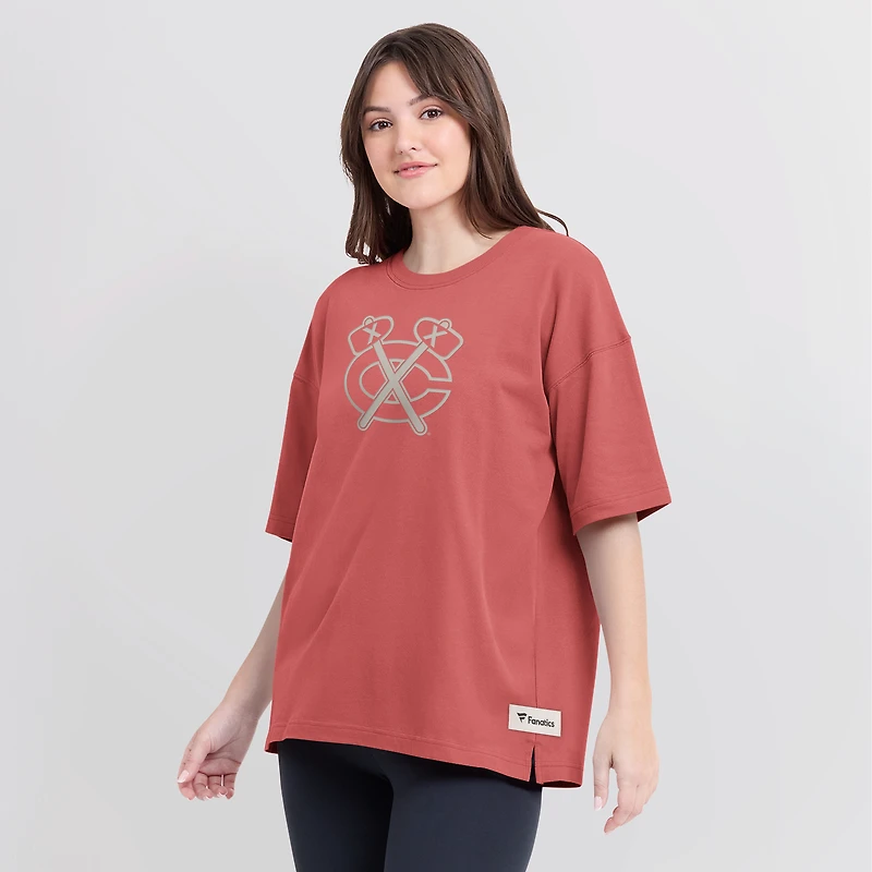 Women's Fanatics Red Chicago Blackhawks Oversized Elements Raw Edge Future Ground T-Shirt
