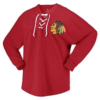 Women's Fanatics Red Chicago Blackhawks Spirit Lace-Up V-Neck Long Sleeve Jersey T-Shirt