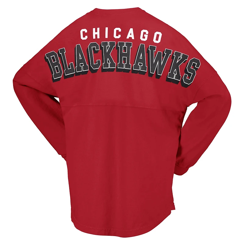 Women's Fanatics Red Chicago Blackhawks Spirit Lace-Up V-Neck Long Sleeve Jersey T-Shirt