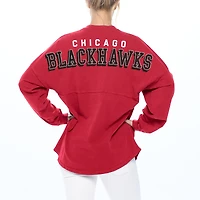 Women's Fanatics Red Chicago Blackhawks Spirit Lace-Up V-Neck Long Sleeve Jersey T-Shirt