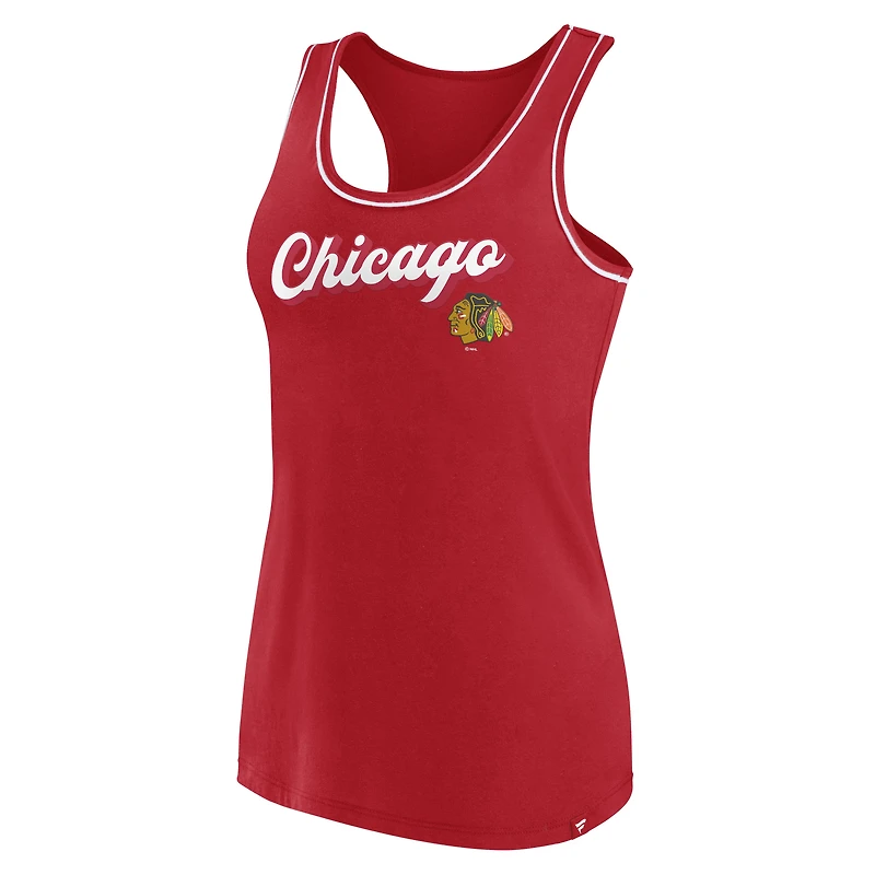 Débardeur rouge à col rond et dos nageur avec logo Fanatics des Blackhawks de Chicago pour femmes