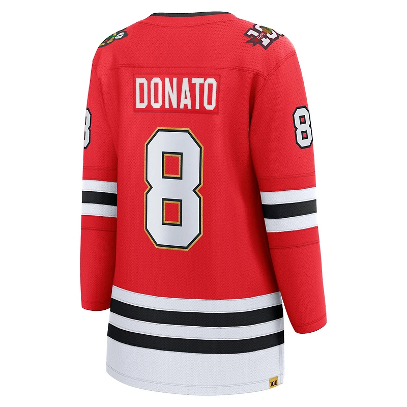 Maillot de joueur échappé du centenaire des Blackhawks Chicago Ryan Donato, fanatiques féminines