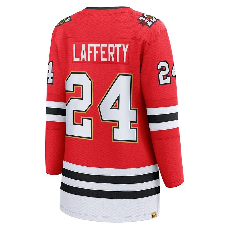 Maillot de joueuse échappée centenaire des Blackhawks Chicago rouge Sam Lafferty pour femmes Fanatics
