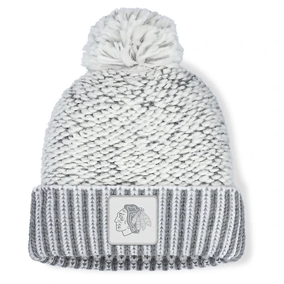 Women's Fanatics White/Gray Chicago Blackhawks Fundamental Mist Cuffed Knit Hat with Pom