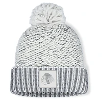 Women's Fanatics White/Gray Chicago Blackhawks Fundamental Mist Cuffed Knit Hat with Pom
