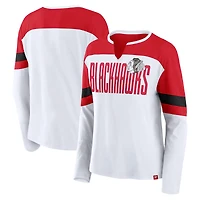 Women's Fanatics White/Red Chicago Blackhawks Frozen Long Sleeve Notch Neck T-Shirt