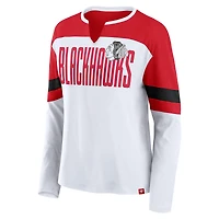 T-shirt à manches longues et col cranté pour femme Fanatics Chicago Blackhawks Frozen blanc/rouge
