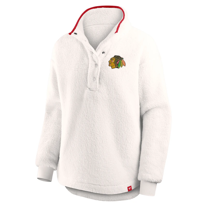 Pull à demi-boutons en sherpa Rush blanc Chicago Blackhawks pour femme (Fanatics)