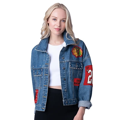 Women's G-III 4Her by Carl Banks  Chicago Blackhawks Game Ball Cropped Button-Up Denim Jacket