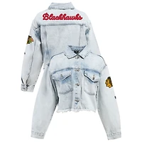 Veste en jean courte à bords francs et boutons de la collection Hype and Vice Denim Chicago Blackhawks pour femme