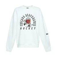 Women's Hype and Vice White Chicago Blackhawks Action Mascot Oversized Sweatshirt