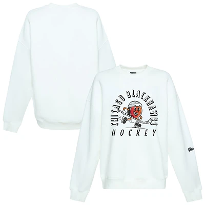 Sweat-shirt oversize à l'effigie de la mascotte des Blackhawks Chicago, blanc, marque Hype and Vice, pour femmes