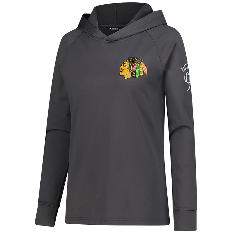 Sweat à capuche raglan Connor Bedard pour femme, couleur charbon, avec nom et numéro des Blackhawks de Chicago