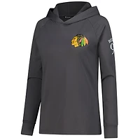 Sweat à capuche raglan Connor Bedard pour femme, couleur charbon, avec nom et numéro des Blackhawks de Chicago