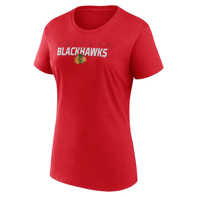 T-shirt à col rond rouge athlétique avec logo pour femme des Blackhawks de Chicago