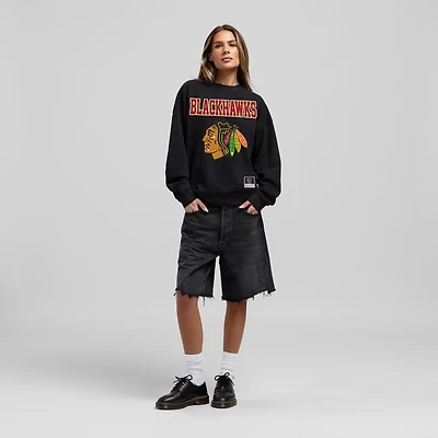 Sweat-shirt oversize noir Mitchell & Ness Chicago Blackhawks Core pour femme