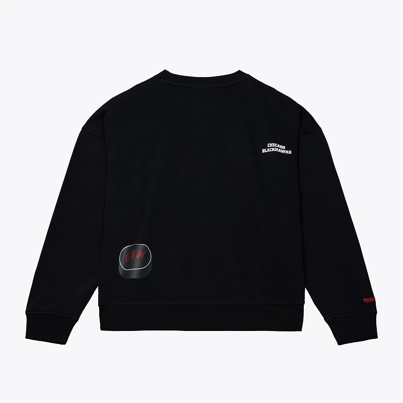 Women's Mitchell & Ness  Black Chicago Blackhawks Crewneck Sweatshirt