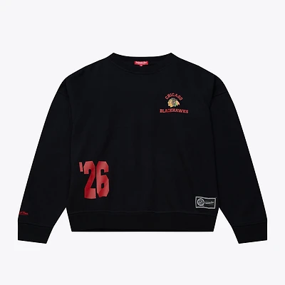 Women's Mitchell & Ness  Black Chicago Blackhawks Crewneck Sweatshirt