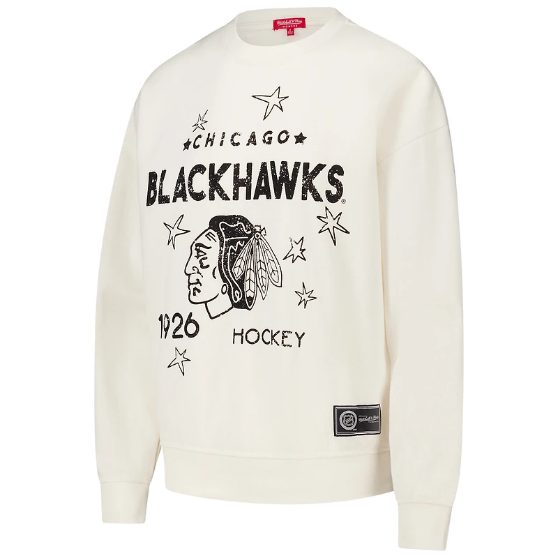 Sweat-shirt à capuche pour femme Mitchell & Ness avec logo Chicago Blackhawks 3.0 crème