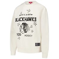 Sweat-shirt à capuche pour femme Mitchell & Ness avec logo Chicago Blackhawks 3.0 crème