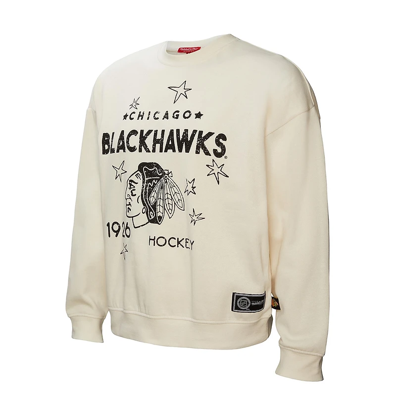 Sweat-shirt à capuche pour femme Mitchell & Ness avec logo Chicago Blackhawks 3.0 crème