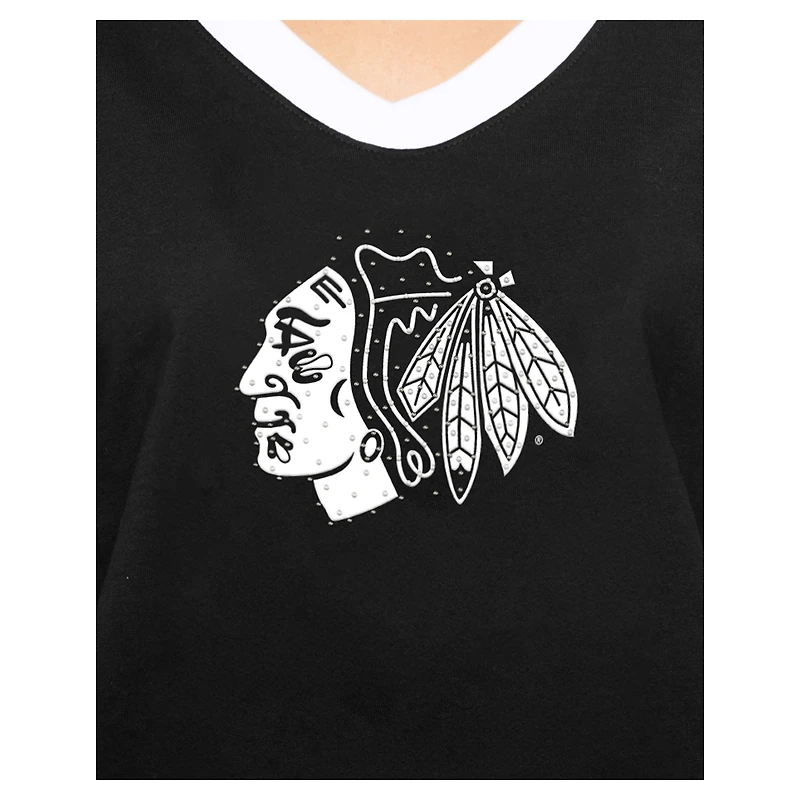 T-shirt noir à strass pour femme New Era Game Day des Chicago Blackhawks