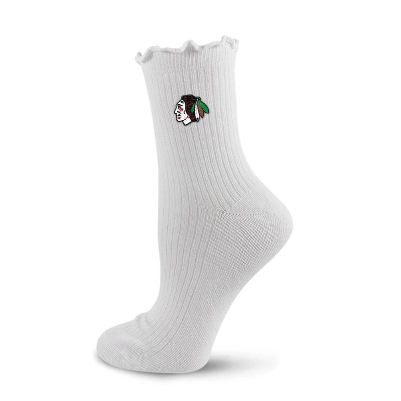 Chaussettes de compression PRO pour femmes, blanches, logo des Blackhawks de Chicago, ourlet ondulé.
