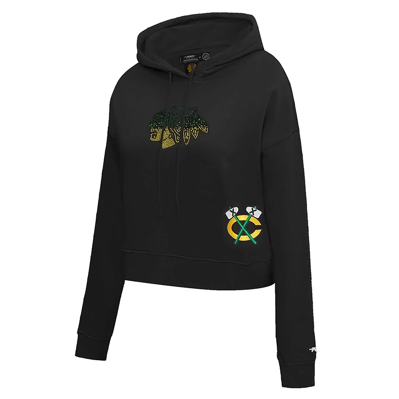 Sweat à capuche court pour femme Pro Standard Chicago Blackhawks Jewels noir