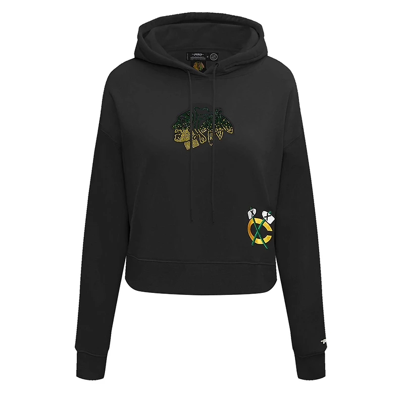 Sweat à capuche court pour femme Pro Standard Chicago Blackhawks Jewels noir