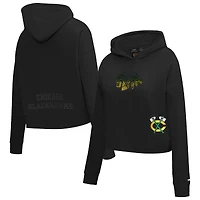 Sweat à capuche court pour femme Pro Standard Chicago Blackhawks Jewels noir