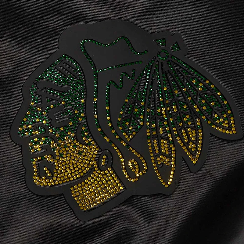 Veste en satin à boutons-pression pour femme Pro Standard Black Chicago Blackhawks avec strass
