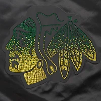 Veste en satin à boutons-pression pour femme Pro Standard Black Chicago Blackhawks avec strass