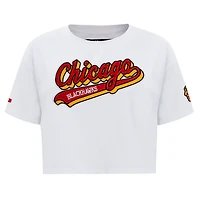 T-shirt court Pro Standard blanc des Blackhawks de Chicago pour femmes Boxy Script Tail