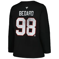 Profil femme Connor Bedard Black Chicago Blackhawks T-shirt à manches longues imprimé vieilli avec nom et numéro, grande taille