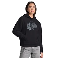 Sweat à capuche décontracté Starter noir pour femme, orné de strass des Blackhawks Chicago