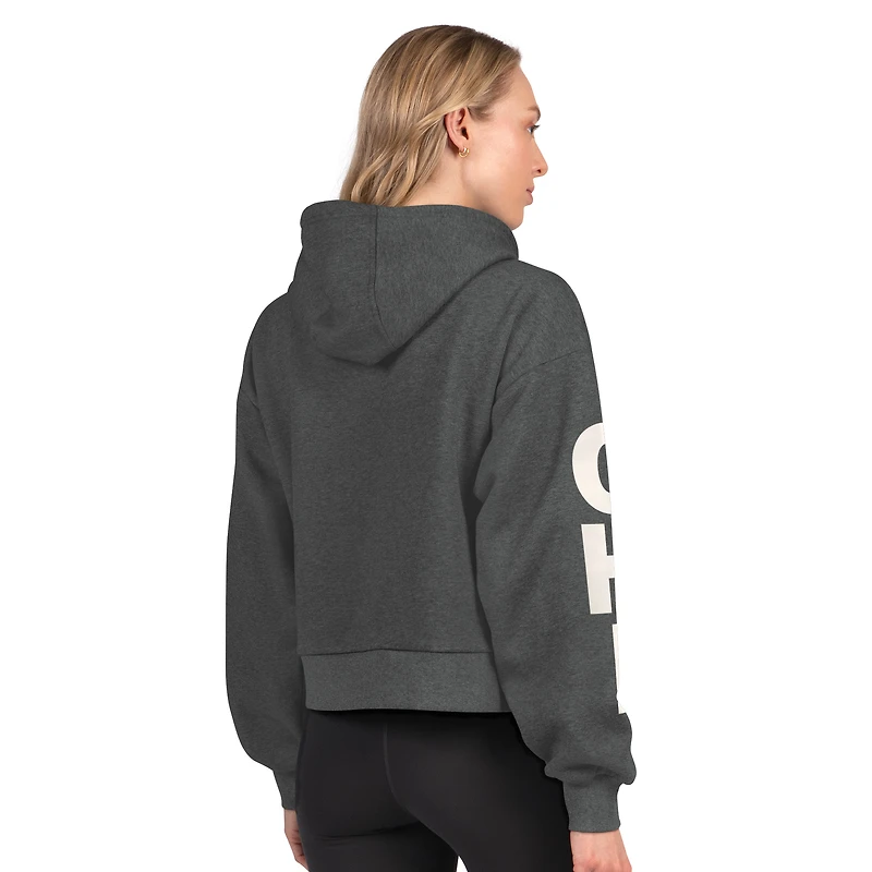 Women's Starter  Heather Charcoal Chicago Blackhawks Star Player Cropped Fleece Hoodie