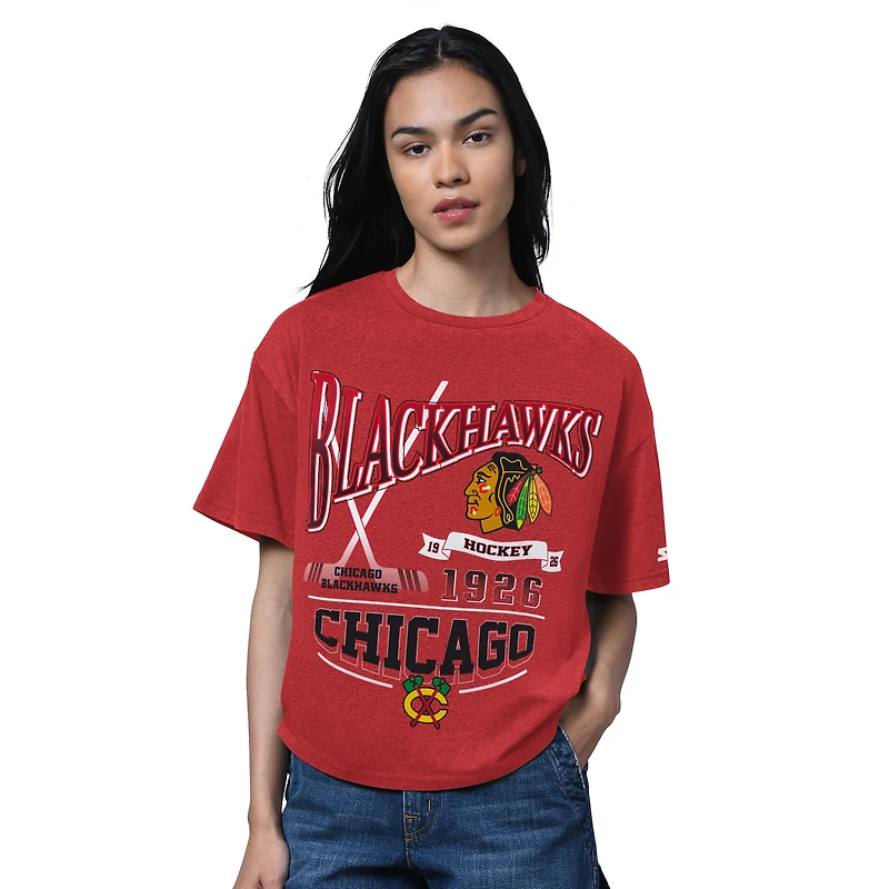 T-shirt surdimensionné rouge chiné pour femme des Blackhawks de Chicago, membre du Temple la renommée