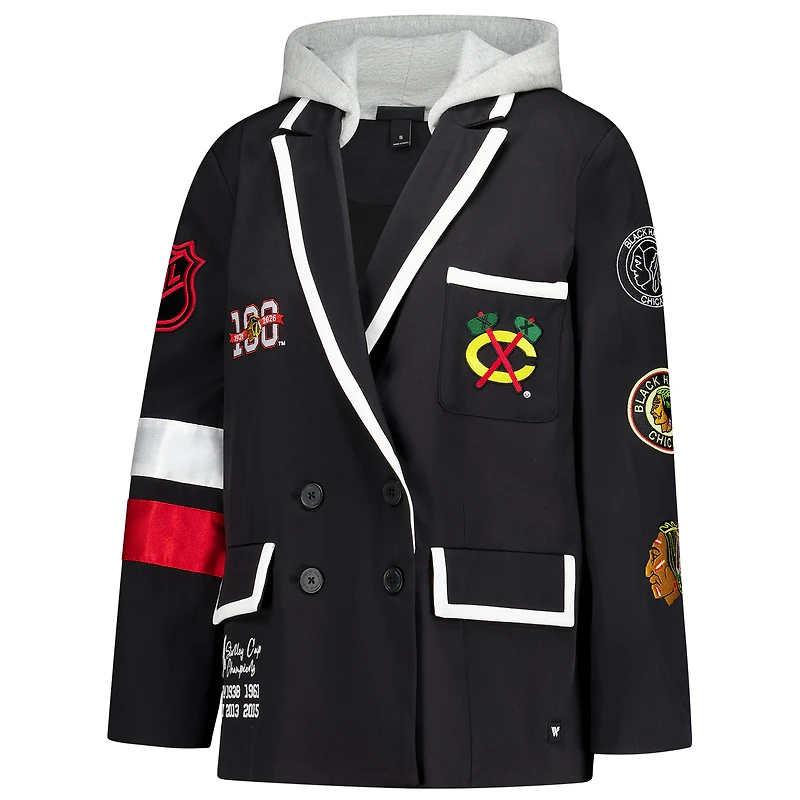 Women's The Wild Collective Black Chicago Blackhawks Original 6 Hooded Blazer