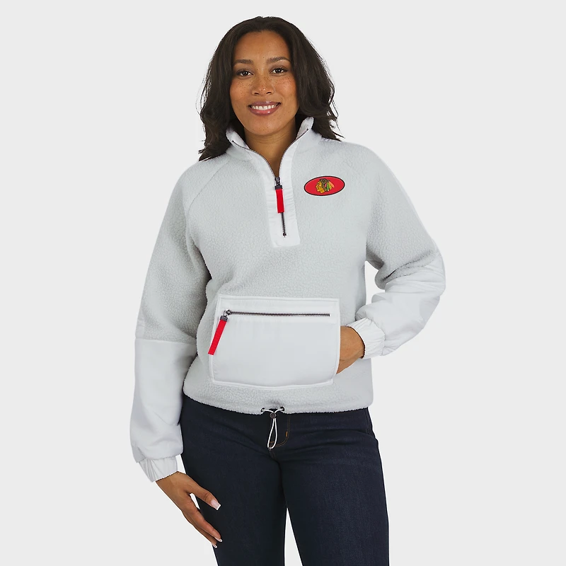 Women's WEAR by Erin Andrews Gray Chicago Blackhawks Polar Fleece Quarter-Zip Jacket