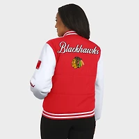 Women's WEAR by Erin Andrews Red/White Chicago Blackhawks Varsity Full-Snap Puffer Jacket